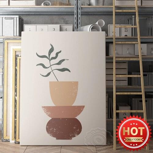 Morandi Colour Scheme Canvas Painting Poster, Nordic Simplicity Style Living Room Backgroud Wall Art Prints, Geometry Vase Mural