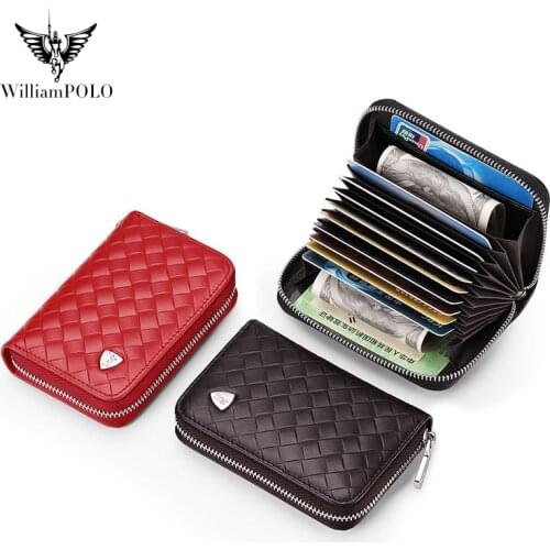 WILLIAMPOLOs new RFID card bag, ladies' organ card position, genuine pipi, hand-woven vertical couples' tide card clip ID bag