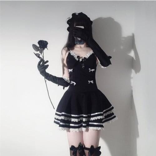 2021 New Sexy Maid Cosplay Costumes Cute Black Dress And Thong Sexy Anime School Girl Gothic Outfit For Woman With Hat and Glove