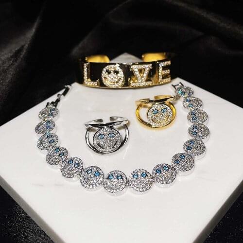 New Smile Smiley Ring Womens Finger Ring Inlay Small Zircon Love Bracelets Simple Personality Hip-hop Metal Ring Wholesale