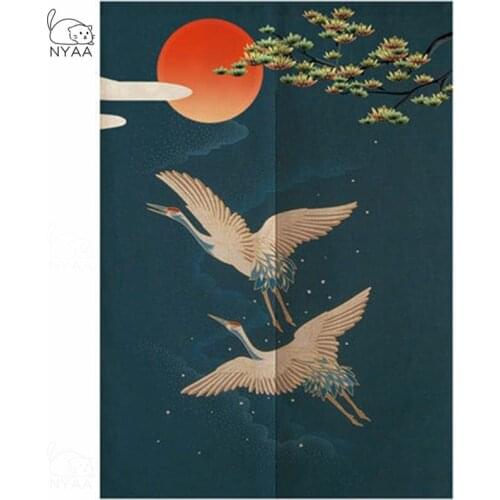 New Chinese Crane Door Curtain Living Room Bedroom Partition Curtain Feng Shui Door Curtain Japanese Noren