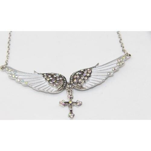 ZRM 20pcs/lot Wholesale Fashion Jewelry Angel Charm Angel Wing Cross Necklace Women Christmas Gift