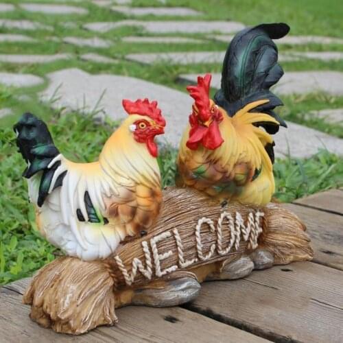 Outdoor Resin Cock Hen Welcome Sign Accessories Courtyard Villa Lawn Sculpture Crafts Garden Balcony Park Ornaments Decoration