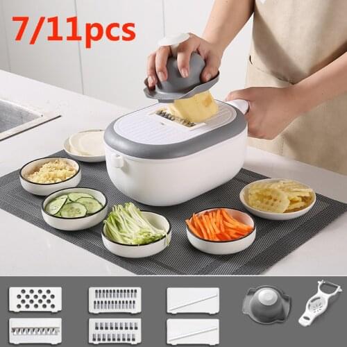 Vegetable Cutter Multifunctional Slicer Fruit Potato Peeler Carrot Grater Kitchen Accessories Basket Vegetable Slicer 7/11 Pcs