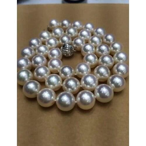 18" 11-12mm natural round south sea white pearl necklace >>>women jewerly