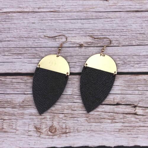Semicircle Copper Metal Joint Genuine Leather Arrows Drop Earrings for Women Chevron Pointed Leather Earrings Jewelry