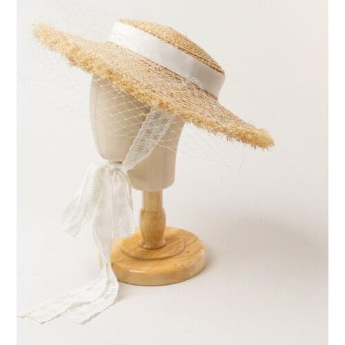 52cm Girls Summer Wide Brim Raffia Straw Hat Fashion Lace Tied Rope Sun Hat for Kids Child Outdoor Shade Beach Hat