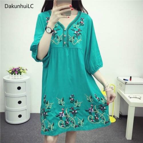 Vintage 70s Mexican Ethnic Embroidered Boho Hippie Loose Causel Women Mini Dress