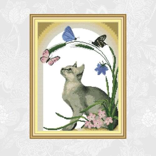 Cat and Butterfly aida Cross Stitch 11CT 14CT DIY hand Embroidery Thread Sets Home Decor Needlework Cross Stitch Kits