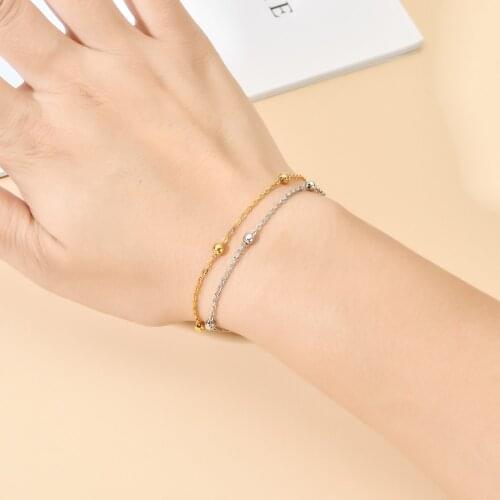 ZMZY Simple Bohemian Style Stainless Steel Beads Chain Charm Bracelets For Women Girls Trendy Gold Color Beach Jewelry