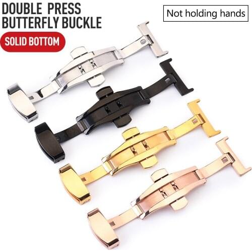 10,12,14,16,18,20,22,24mm Band Gold Black Double Press Stainless Steel Butterfly Buckle For Top Leather Strap Buckle Accessories