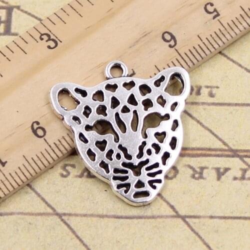 10pcs Charms Hollow Leopard Head 28x26mm Antique Bronze Silver Color Pendants Making DIY Handmade Tibetan Finding Jewelry
