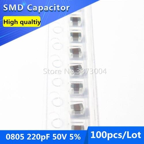 100pcs SMD Thick Film Chip Multilayer Ceramic Capacitor 0805 220PF 50V COG/NPO 5