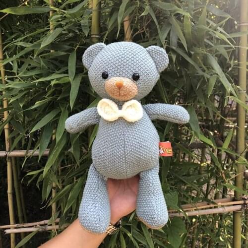 35cm Hot Plaid Bow Tie Plush Sitting gray Bear Toys Small Pendant Cartoon Bouquet Doll Wedding Activity Gift Soft Stuffed Toy