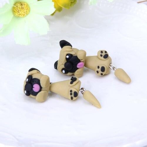 3D Sharpei Pug Dog Earrings For Women Polymer Clay Cartoon Animal Stud Earring