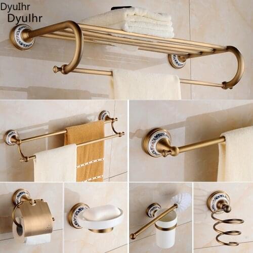 Antique Bronze Bathroom Accessories Set Towel Holder Towel Ring Toilet Paper Holder Shelf Hair Dryer Rack Bathroom Supplies