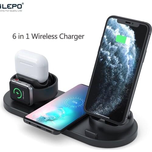 ILEPO 6 IN 1 10W Qi wireless charger for Apple iWatch AirPods iPhone Samsung Xiaomi Phone Fast Induction Charger Quick Charger