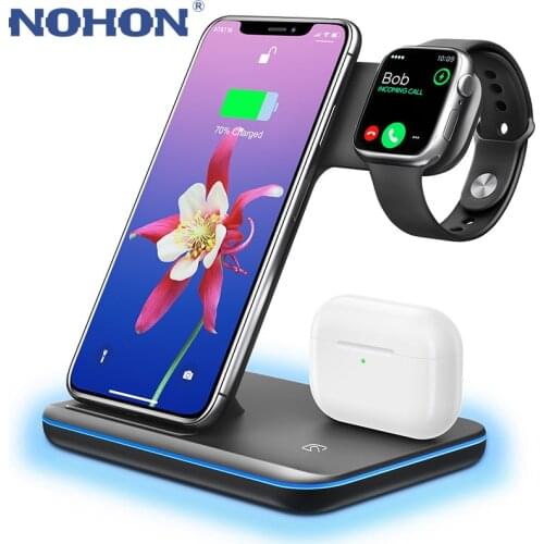 NOHON 15W Qi Wireless Charger Fast Charging For iPhone 12 11 Pro XS MAX 8 Plus Apple Watch 6 5 4 Airpods Pro 3 IN 1 Dock Station