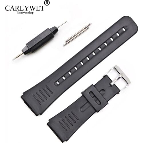 CARLYWET 22mm Black Replacement Silicone Rubber Straight End watch band Strap Silver Polished Pin Spring Bar Buckle For Rolex