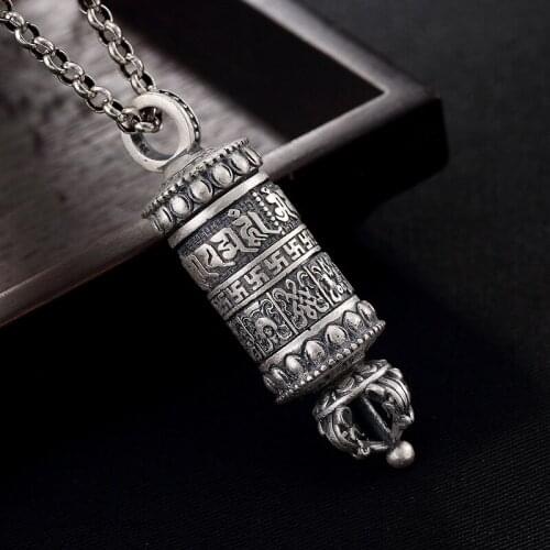 Pure silver, antique Buddhism, six words, eight true words, lucky auspicious boxes, box boxes, and mens pendants