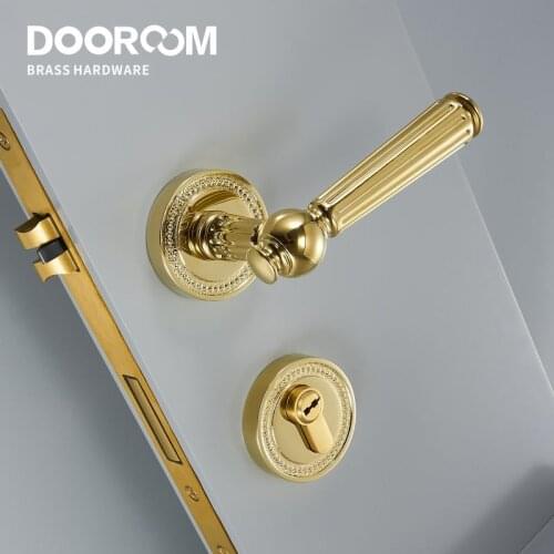 Dooroom Brass Door Lever Set Modern Villa Bedroom Gold Chrome New Classic Solid Wood Interior Lock Set Dummy Lock