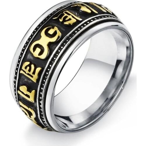 EdgLifU Men round ring Black Rotate Buddhist Religious Rings Stainless steel Spinning Ring gift Fashion jewelry