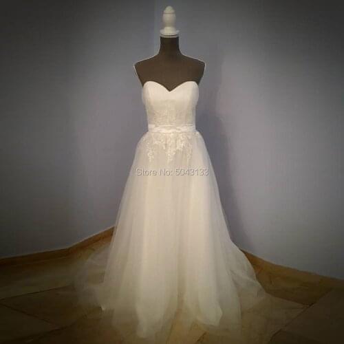 Elegant Iovry Custom Made Sweetheart A Line Tulle Wedding Dresses 2021 Cheap Bridal Gowns with Lace Ivory Lace Appliques