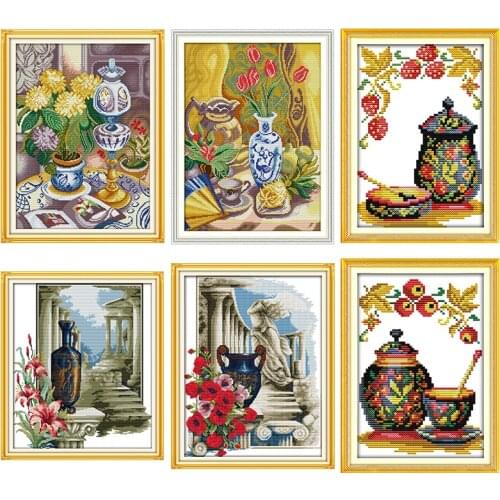 Porcelain vase series cross stitch kit 14ct 11ct count print canvas cross stitch needlework embroidery DIY handmade embroidery