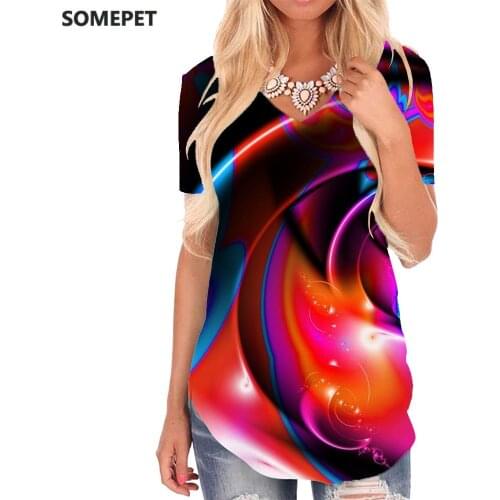 SOMEPET Dizziness T Shirt Women Abstract V-neck Tshirt Painting T-shirts 3d Graphics Funny T shirts Womens Clothing Summer
