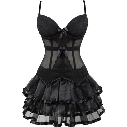 Gothic Corset Skirt for Women Steampunk Padded Cups Bustiers Dress Korsage Sexy Lace Up Boned Classic Clubwear Carnival Costume
