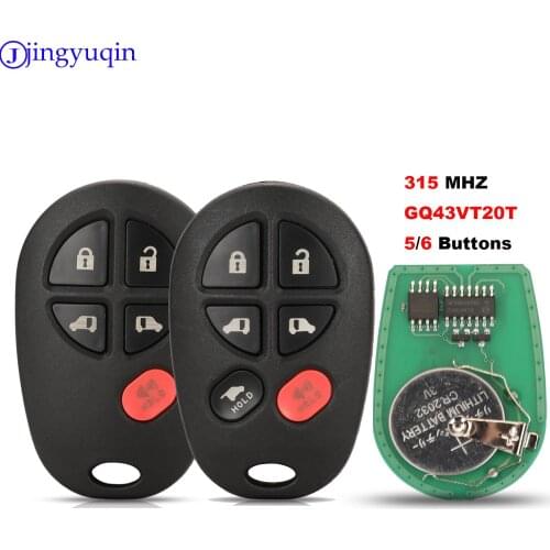 Jingyuqin GQ43VT20T Replacement 5/5+1 5/6 Button 315MHz Remote Car Key Fob For Toyota Sienna 2011 2012 2013