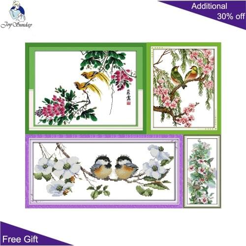 Joy Sunday Bird Home Decor D119D120D129D136 Morning Dew Happy Birds Red-billed Leiothrix Caged Bird Cross Stitch Kits
