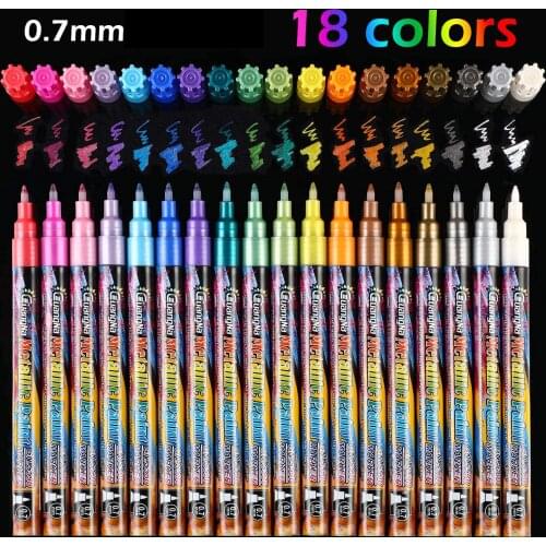 18 Colors Metallic Marker Pens, 0.7 mm Extra Fine Point Paint Pen, Metallic Painting Pens, Metallic Permanent Markers for Cards