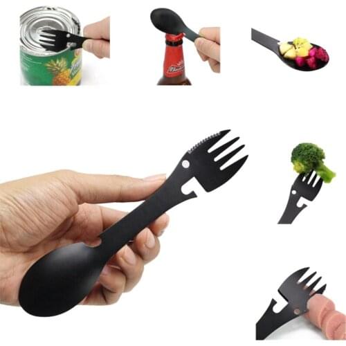 Multi-Function Stainless Steel Tableware 5 in 1 Spoon Outdoor Camping Tableware Hiking Picnic Tourism Portable Camping Equipment