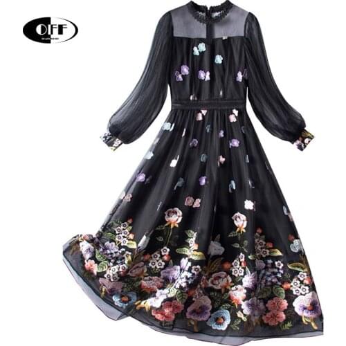 Runway Designer Fashion Summer Lace Mesh Floral Embroidery Party Midi Dress Elegant Sexy Plus Size Black Traf Women Dresses Robe