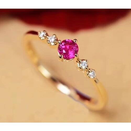 Fashion Lovely Small round Natural red tourmaline Ring S925 Silver Natural Gemstone Ring Womens girl office party gift Jewelry