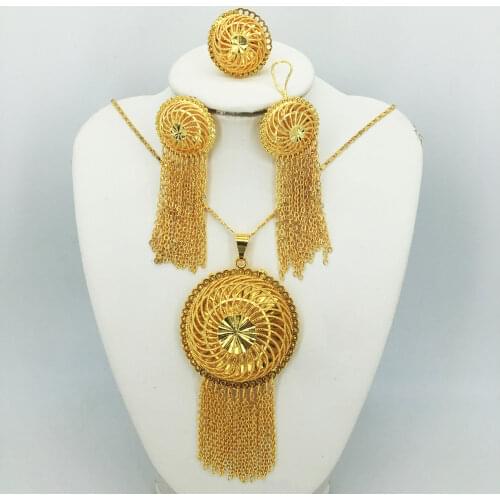 Fashion Dubai gold jewelry set African bridal wedding gift for women Saudi Arabia Necklace Earrings collar jewelry