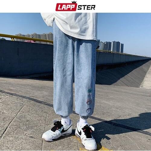 LAPPSTER Men Japanese Streetwear Harajuku Embroidered Cargo Jeans 2021 Mens Korean Fashions Denim Pants Casual Joggers Pants 5xl