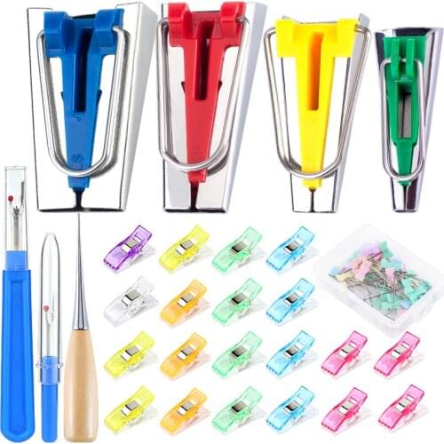Nonvor Bias Tape Makers Kit Sewing Accessories Sewing Quilting Awl Positioning Pin Sewing Machine Tools and Clips Ripper DIY