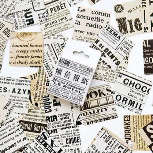 45pcs/pack Retro Newspaper Mini Craft Paper Label Scrapbook Adhesive Sticker DIY Diary Album Small Cards Bookmark