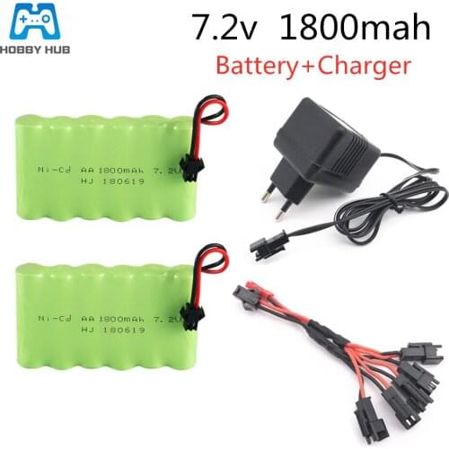 2/3/4pcs 7.2v 1800mAh Ni-CD rechargeable battery with charger 5in1 cable for Remote Control car truck boat tank Toys 7.2v nicd