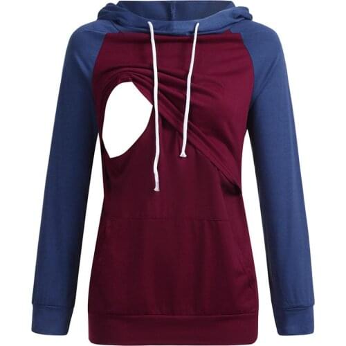 New Womens T-Shirt Fashion Care Long Sleeve Patchwork Tops Breastfeeding Hoodie Sweatshirt T-Shirt