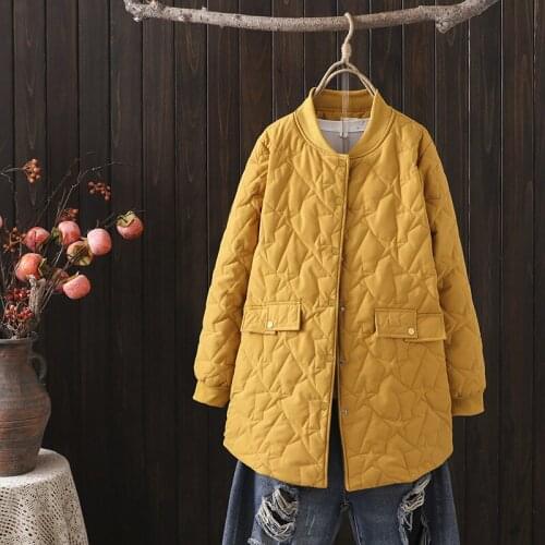 2021 New Autumn Winter Coat Womens Parka Warm Jacket Thin Cotton Overcoat Mid-Length Black Clothes Outerwear Female 3XL 4XL