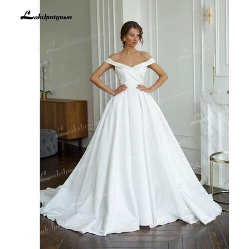 Charming Soft Satin A-Line Wedding Dresses Illusion Tulle O-Neck Corset Short Sleeve Pleats Chapel Train Bride Gowns Simple
