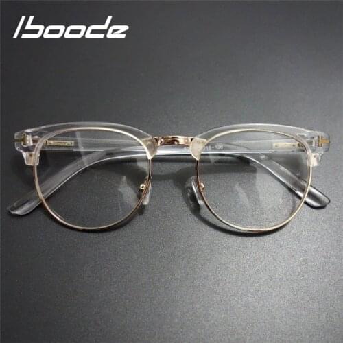 Iboode Half Frame Transparent Spectacle Frames Women Men Anti-fatigue Computer Glasses Retro Classic Clear Lenes Eyeglasses