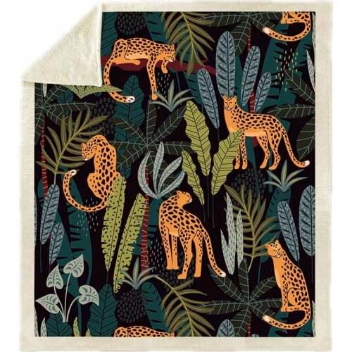 Tropical Leaf Leopard Lions Blanket For Bed Sofa Thick Plush Sherpa Weighted Blanket CubreCama Warm Travel Throw Cover Bedspread