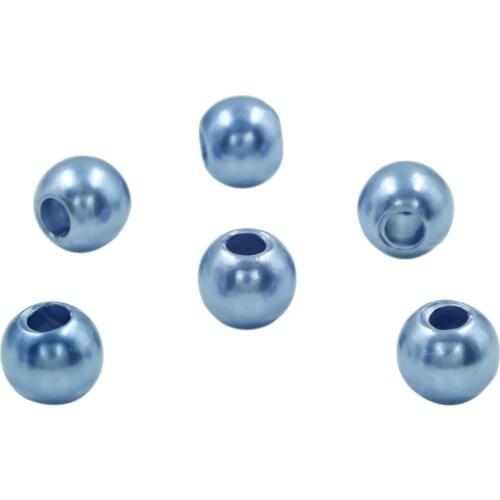 Wholesales 50pcs Light Blue Acrylic Shiny Simulated Pearl Rondelle Loose Large Hole Charm Beads For Making European Bracelet