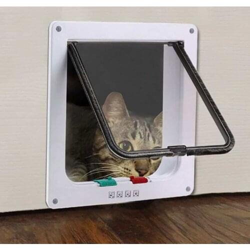 Cat Flap Door With 4 Way Lock Security Flap Door For Kitten Puppy Pets Plastic Animal Small Cat Dog Gate Door Kit Pet Supplies