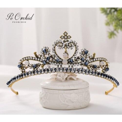 PEORCHID Crystal Baroque Crown Tiara Zircon Head Jewelry Bridal Headband With Stones Wedding Headpiece Hair Ornaments