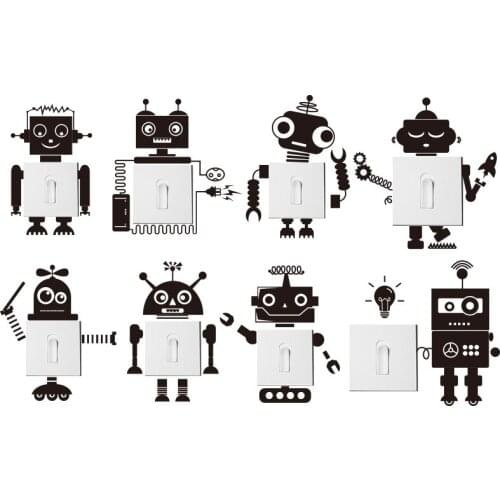 Personalized Decorative Fashion Robot Switch Stickers Living Room Bedroom Childrens Room Creative Socket Wall Stikers